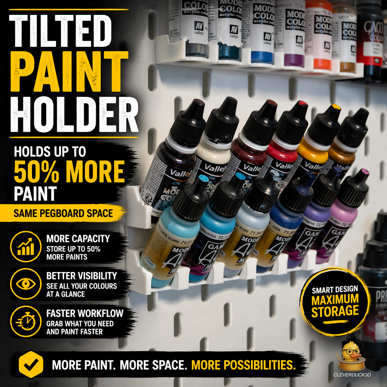 Vallejo Paint Holder Rack Tilted  for IKEA Skadis Pegboard
